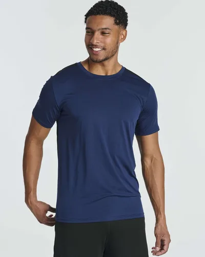 Vista 2 de Real Essentials Paquete de 5 camiseta de manga corta para hombre, cuello redondo, camiseta deportiva para correr, gimnasio, entrenamiento, camiseta