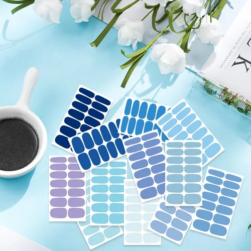Vista 5 de 20 hojas de 280 piezas de tiras de esmalte de uñas azules para mujeres y niñas, calcomanías de uñas completas, calcomanías de esmalte de uñas