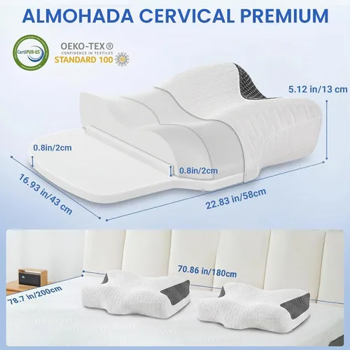 Vista 7 de Elviros Almohada CPAP HSA/FSA para personas que duermen boca arriba y boca Blanco