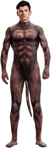 Vista 81 de Disfraz de animal para hombre con estampado de cola grande, overol peludo de elastano para cosplay, fiesta de Halloween
