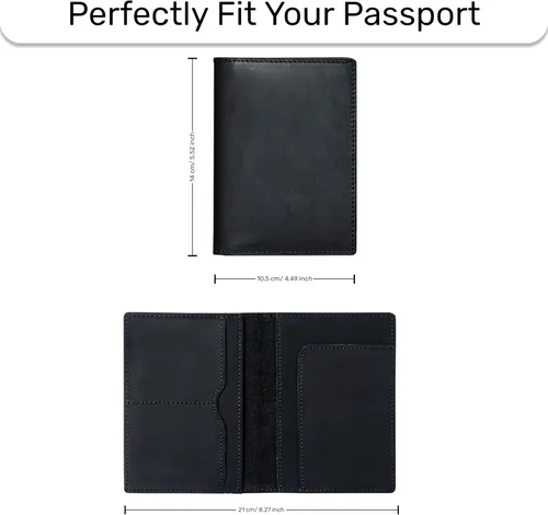 Vista 6 de HIFA Funda de cuero para pasaporte, funda para pasaporte hecha a mano con ranura para tarjetas y boletos, piel auténtica, diseño elegante, fácil