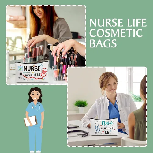 Vista 6 de Irenare 30 piezas de regalos de enfermera para mujeres, kit de supervivencia de enfermera, bolsas de maquillaje de lona, apreciación cosmética