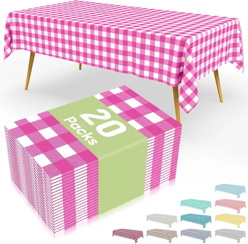 Vista 50 de Smiry 8 paquetes de manteles desechables Gingham, 54 x 108 pulgadas, manteles de plástico impermeables rectangulares en diseño a cuadros