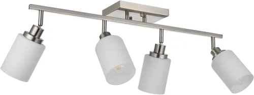 Vista 15 de TODOLUZ Accesorios de iluminación de riel para techo, 3 luces de níquel cepillado para pared de techo con vidrio blanco ópalo, base de bombilla E26