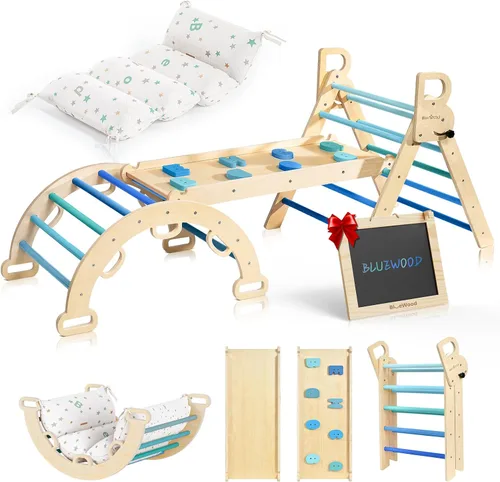 Vista 8 de BlueWood Pikler Triangle Set, Foldable Toddler Climbing Toys Rosa malva
