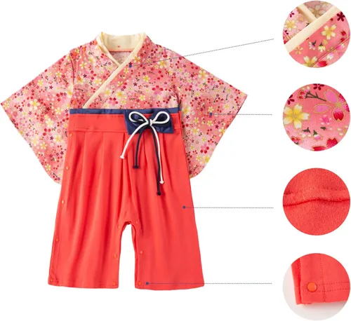 Vista 7 de Mono para bebé, kimono japonés, de algodón, para niñas, estilo japonés, con 2 pares de calcetines