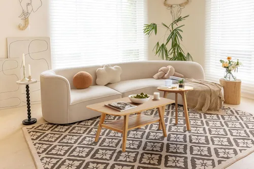 Vista 3 de Mesa de centro moderna de mediados de siglo: mesa de centro 100% de madera maciza, diseño de almacenamiento de 2 niveles, mesas de centro pequeñas