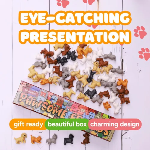 Vista 4 de Entervending - Figuras pequeñas de perros y gatos para niños, juguetes de animales pequeños en caja de regalo, juguetes para mascotas, pequeños
