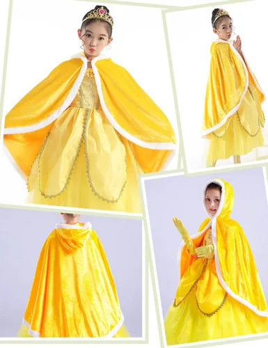 Vista 2 de Party Chili Fur Princess Hooded Cape Cloaks Costume for Girls Dress Up