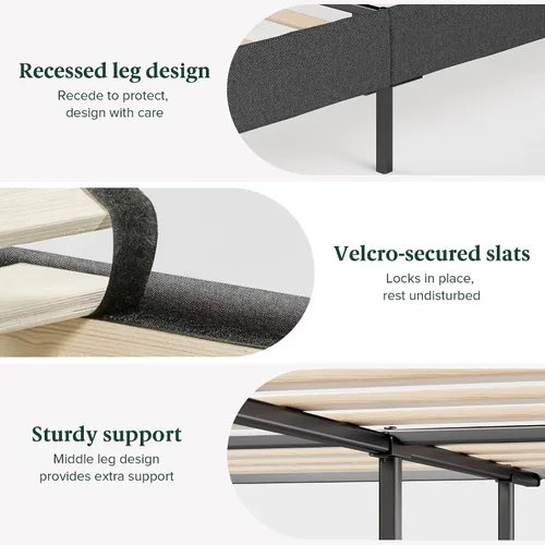 Vista 7 de Zinus - Base de cama Maya tapizada tamaño Full con cabecero asimétrico, listones de madera duraderos, estructura resistente, sueño sin ruido,