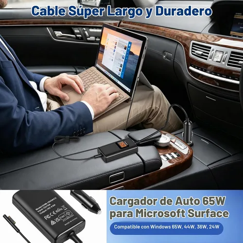 Vista 6 de Surface Pro - Cargador de coche para laptop de 65 W, 15 V, 4.5 A, compatible con Microsoft Surface Pro 11/10/9/8/7+/7/6/5/4/3 Laptop1/2/3/4/5/6/7