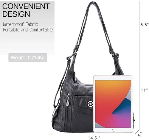 Vista 3 de Angel Kiss Purses and Handbags for Women Washed Vegan Leather Crossbody Hobo Satchel Shoulder Mutipocket Tote Purse