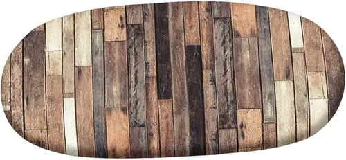 Vista 3 de Mantel ovalado de poliéster elástico de madera, tablones de madera vieja con estampado rural natural, se adapta a mesas ovaladas de hasta 36 x 48