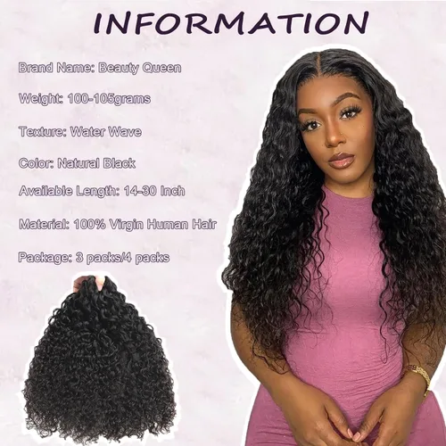 Vista 7 de Beauty Queen 16A Paquetes de Cabello Crudo Ondas de Agua 14 16 18 Pulgadas 3 Paquetes 100% Cabello Virgen Brasileño Sin Procesar Paquetes Tejidos