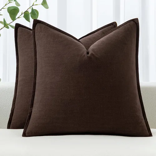 Vista 8 de MIULEE - Juego de 2 fundas de almohada decorativas de lino, estilo bohemio, rústico, neutral, para sofá, cama, 16 x 16 pulgadas, color marrón