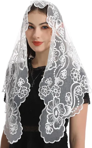 Vista 2 de Bozidol Cubierta triangular para cabeza de iglesia - Velo bordado Madonna Camellia Capilla Veil para mujer