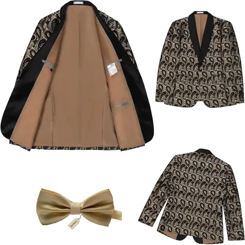 Vista 4 de Chaqueta de esmoquin floral para hombre, diseño de cachemira, ajustado, con solapa, para cena, graduación, fiesta, boda
