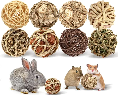 Vista 8 de Bolas de hierba masticables de conejito, juguetes masticables rodantes para animales pequeños, mejora la salud dental, juguetes masticables