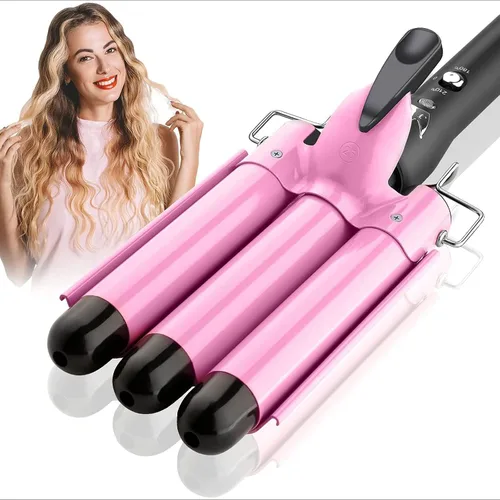 Vista 12 de Crimpadora de cabello rizador de tres barriles: herramienta de pelo Aleath de doble voltaje, rizador de hierro de 1 pulgada y 3 barriles