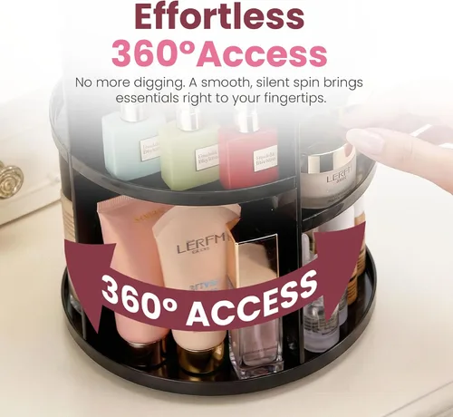 Vista 3 de Organizador de maquillaje giratorio de 360 grados – Altura ajustable y totalmente giratorio. El organizador de cosméticos perfecto para el tocador
