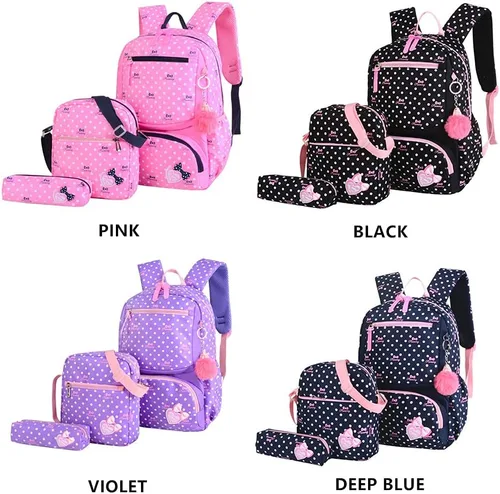 Vista 7 de 3Pcs Kids Backpack Bowknot Printed Daypack Girls 3 in 1 School Bag with Shoulder Bag and Pencil Bag