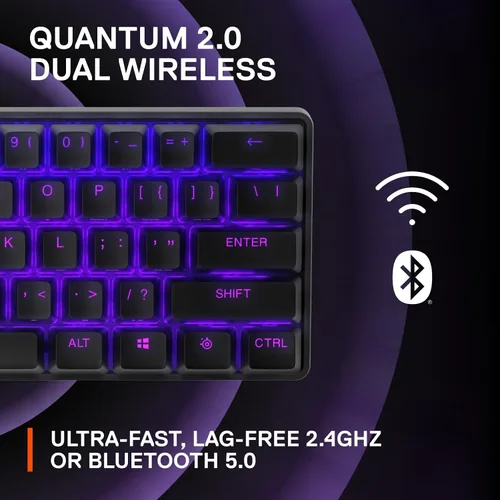 Vista 6 de SteelSeries Teclado inalámbrico Apex Pro Mini - Diseño del 60% - OmniPoint 2.0 - Quantum 2.0 inalámbrico - Teclas PBT de doble disparo - Negro