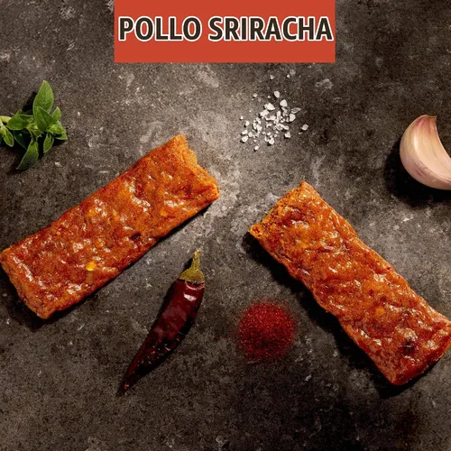 Vista 2 de EPIC Tira de pollo, sriracha, apto para dietas cetogénicas, sin gluten, aperitivos proteicos, 0.8 onzas