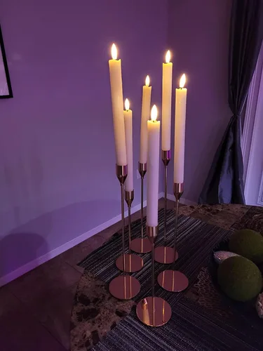 Vista 3 de Portavelas negros para velas cónicas, paquete de 6 portavelas alto, portavelas de metal largo a granel para bodas, cenas, fiestas, regalos, centro