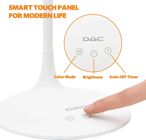 Vista 5 de DAC Lámpara de escritorio LED, lámpara de mesa para el cuidado de los ojos, cuello de cisne flexible de 360 grados, regulable continuamente, 3 modos
