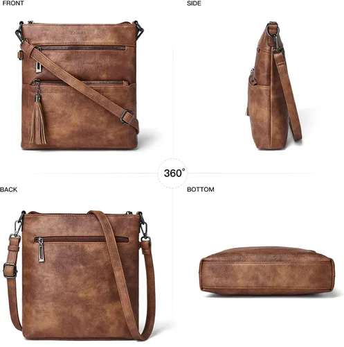 Vista 6 de Bolso cruzado para mujer, mediano y grande, de cuero vegano, bolso de mano para el hombro, bolso de mano de moda para viajes