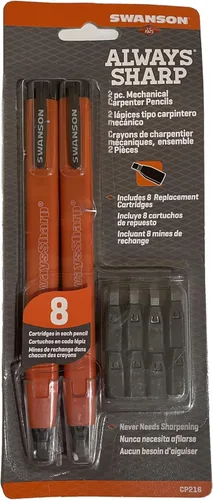 Vista 4 de Swanson Tool Co CP216 AlwaysSharp - Lápiz mecánico recargable para carpintero, paquete de dos, con 8 puntas de grafito negro de repuesto adicionales