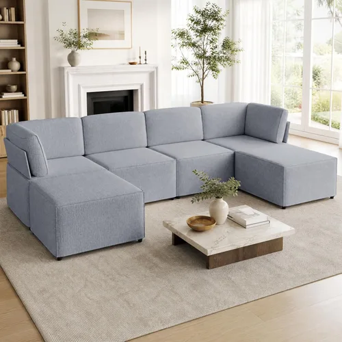 Vista 11 de Mjkone Sofá modular modular de 116 pulgadas para apartamentos y espacios pequeños, moderno sofá de 6 asientos profundos con espuma viscoelástica