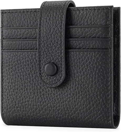 Vista 13 de Cartera delgada para mujer de cuero genuino pequeño plegable titular de la tarjeta de crédito con cremallera moneda bolsa de identificación ventana