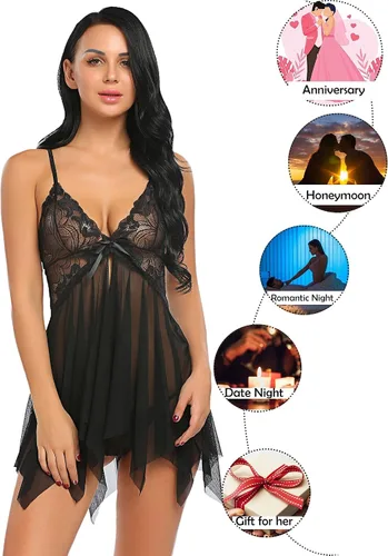 Vista 6 de Avidlove - Babydoll para mujer, prenda ajustada de encaje, ropa de dormir, prendas estilo Boudoir, ropa intima femenina disponible en tallas