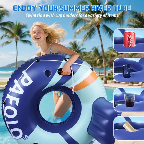 Vista 4 de Flotador inflable de tubo de río, flotador de piscina para adultos, tubos de río para flotar resistente con parte inferior de malla, respaldo cómodo