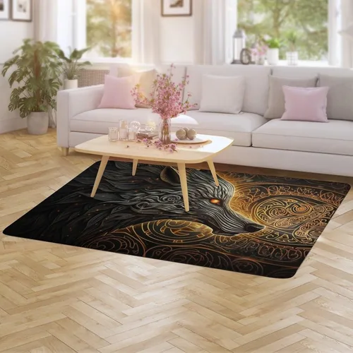 Vista 4 de Alfombra de lobo Fenrir de la mitología nórdica, decoración del hogar, dormitorio, sala de estar, alfombra suave y ligera de franela absorbente