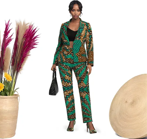 Vista 2 de XIAOHUAGUA Trajes africanos para mujer, conjunto de 2 piezas con estampado de Ankara Fs1496