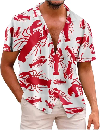 Vista 2 de Camisa hawaiana con botones para hombre, manga corta, informal, con botones, estampado tropical, con bolsillo