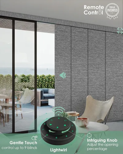 Vista 2 de Yoolax Persianas de puerta corredera inteligentes XL personalizadas, persianas motorizadas compatibles con Alexa, persianas de tela opacas Basalto