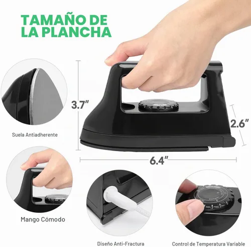 Vista 2 de Mini plancha para manualidades y acolchados, máquina eléctrica de prensa de calor para viajes y hogar para suministros de costura (negro)