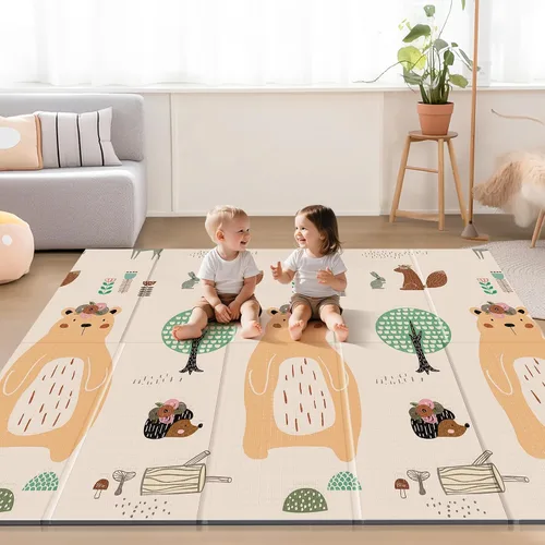Vista 12 de UANLAUO Alfombra de juego plegable para bebés - 71 x 59 pulgadas, reversible para bebés a niños, antideslizante para interior y exterior
