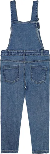 Vista 2 de KIDSCOOL SPACE Overol de mezclilla rasgado para niñas, 3 botones, banda elástica rasgada