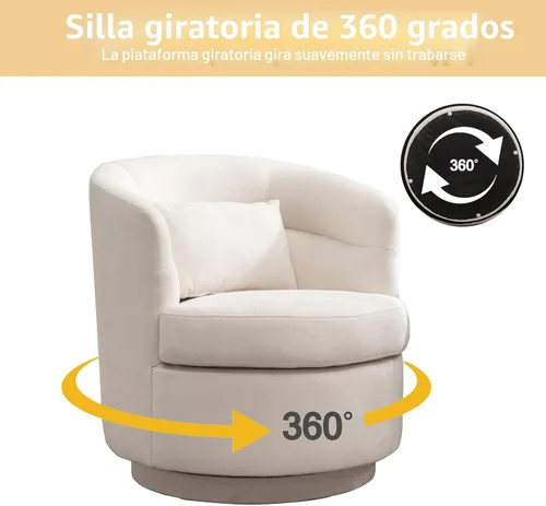 Vista 6 de CANMOV - Silla giratoria con acento, silla de barril redonda de 360 grados con almohada, sillón de club individual tapizado, cómodo, para sala