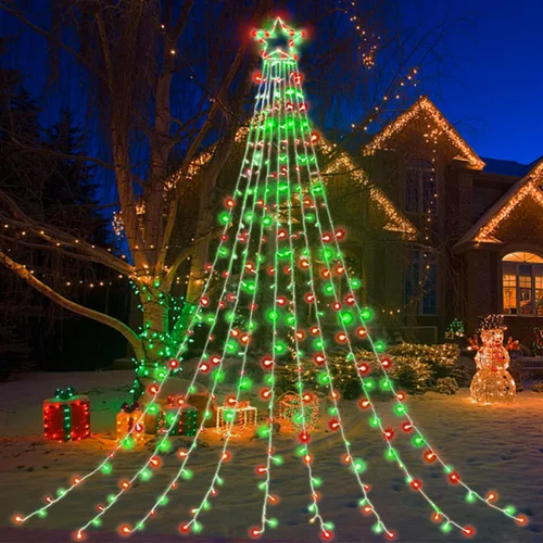 Vista 10 de Luces de estrella para decoración de Navidad al aire libre, 320 LED, 16.4 pies, luces de cadena para árbol de Navidad con topper de estrella