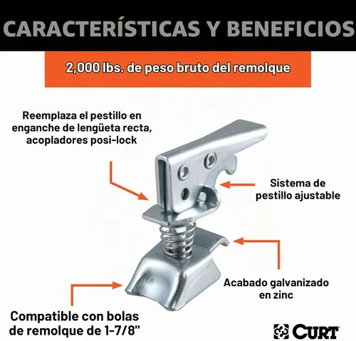 Vista 3 de CURT 25094 Pestillo de reemplazo Posi-Lock para bola de enganche de remolque de 1-7/8 pulgadas