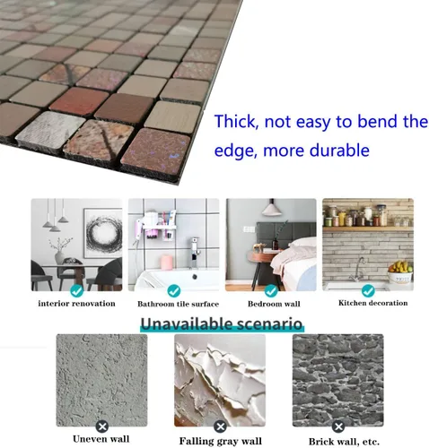 Vista 5 de Azulejo autoadhesivo contra salpicaduras de 10 hojas para cocina, azulejos autoadhesivos, pegar en tocadores de baño, chimenea, mesa de lavandería