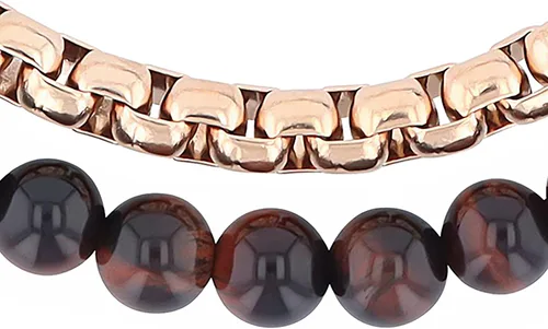 Vista 4 de Stainless Steel Bead Beaded Double Strand Rolo Chain Adjustable Nylon Bolo Bracelet - 8-12"-12