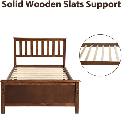 Vista 6 de Twin Bed, Premium Platform Bed Frame with Strong Wood Slat Support, Easy Assembly, No Box Spring Needed (Walnut)