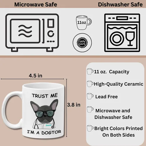 Vista 8 de Trust Me, I'm a Dogtor - Bulldog francés - Taza para amantes de los perros - Taza para perros - Decoración de bulldog francés - Regalos de bulldog