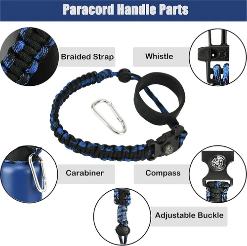 Vista 7 de Paracord Handle for Hydro Flask Water Bottles Standard Mouth, Strap Holder with Safety Rubber Ring & Carabiner, Easy to Carry and Durable Reusable